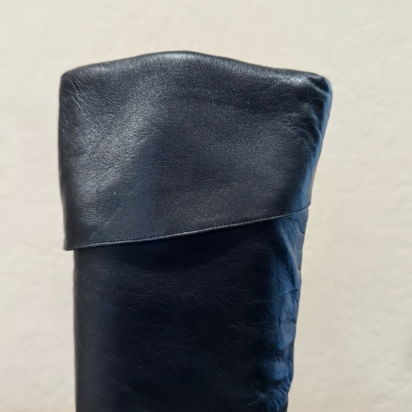 Vintage Joseph Black Leather 80s Style Fold Over Kitten Heel Boots - Picture 2 of 10